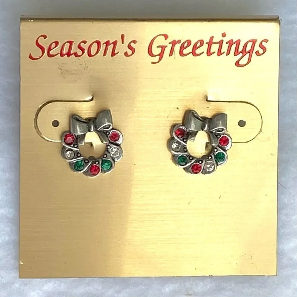 3/$15 Christmas Wreath Rhinestone Earrings